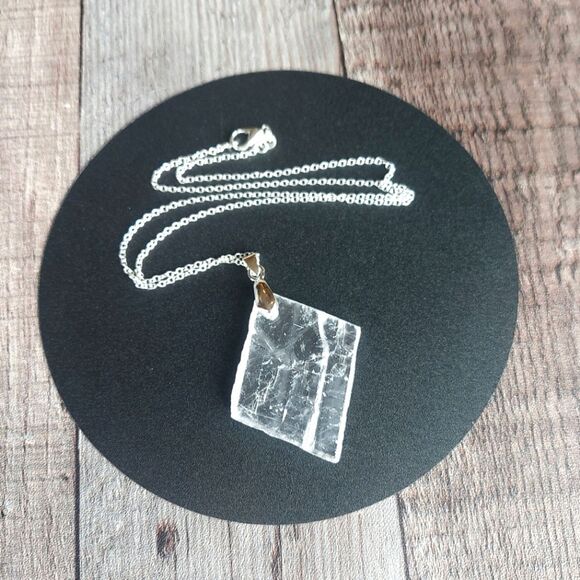 Optical Calcite Crystal Necklace Natural Viking Sunstone Pendant